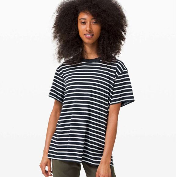 lululemon athletica Tops - Lululemon All Yours Boyfriend Tee - Navy & White Stripes